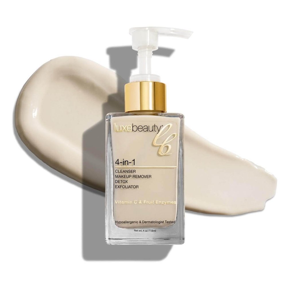 Luxe Cleanser All-in-One Hypoallergenic Face Cleanser + Natural Makeup Remover Face Wash + Exfoliator for All Skin Types No Parabens, No Silicones. Made with Organic Botanicals & Vitamin C.