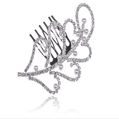 Alilang Women's Silvery Tone Clear Shiny Crystal Rhinestones Leaf Jewelry Hair Comb