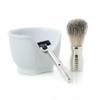 Bey-Berk Harvey 3-Piece Chrome Shaving Set, Razor and Pure Badger Brush with White Porcelain Soap Bowl, Compatible with Mach 3 Razor Blades view 2