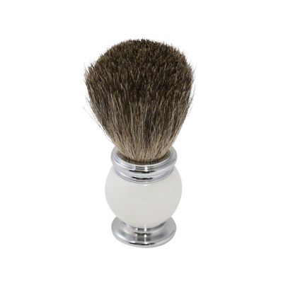 Bey-Berk BB44 Pure Badger Shaving Brush with White Enamel Handle and Chrome Accents, Grey