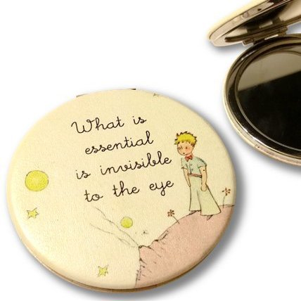 Andbanyan The Little Prince Compact Functional Round Mirror, 2.8"L x 2.8"W, White, Tabletop Mount