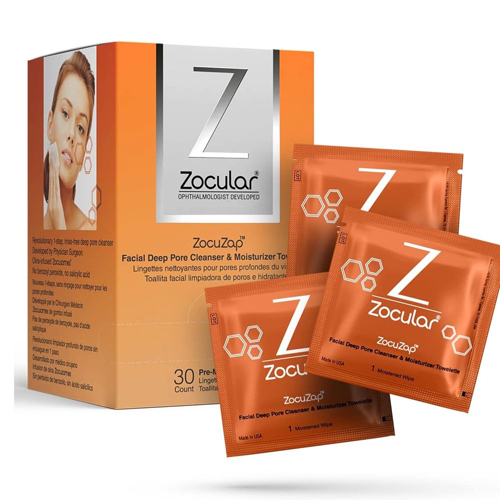 Zocular ZocuZap Face Wipes  Moisturizing Face Cleansing Wipes for Makeup Removal & Gentle Exfoliation with Natural Okra Complex  15 Count