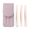 SIPLIV Tweezers Set of 3, Stainless Steel Precision Slant Tweezer and Pointed Eyebrow Tweezer Set with A Leather Travel Case - Pink view 1