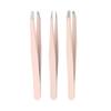 SIPLIV Tweezers Set of 3, Stainless Steel Precision Slant Tweezer and Pointed Eyebrow Tweezer Set with A Leather Travel Case - Pink view 3
