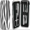 5-Piece Manicure Grooming Kit Set in Zebra Print Travel Case (Clipper, Scissor, Double-Sided Push Stick, Nail File, Tweezers) view 1