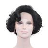 10" Black Short Wave Synthetic Lace Front Wigs Side Parting 1B Half Hand Tied Heat Resistant Fiber Hair for Woman view 1