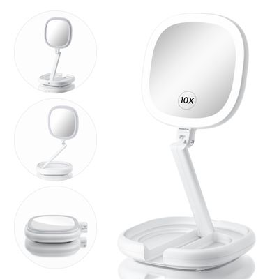 Beautifive 6.3 Makeup Mirror with Light and Magnification, 10X/1X Light Up Makeup Mirror Lighted Make Up Mirror with Adjustable Height Double Sides Folding Magnifying Mirror with Light