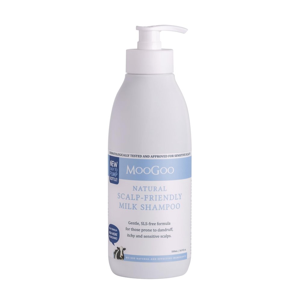 MooGoo Milk Shampoo For Itchy, Dry, Eczema, Psoriasis & Dandruff Prone Scalps SLS, Silicone, Sulfate & Paraben Free - Natural & Gentle Formula 500ml / 16.9 fl.oz.