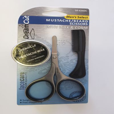 Professional Stainless Steel Sharp Beard & Mustache Scissors W/Comb & Mustache Wax | Facial Hair Trimming for Men with Comfort Grip | Trimming Grooming Cutting Mustache, Beards, Eyebrows by DreamCut