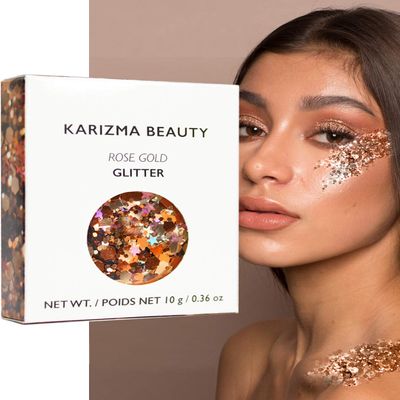 KARIZMA Rose Gold Glitter. 10g Chunky Face Hair Eye and Body Sparkles for Women. Rave Festival Accessories, Cosmetic Makeup. Loose Glitz Set