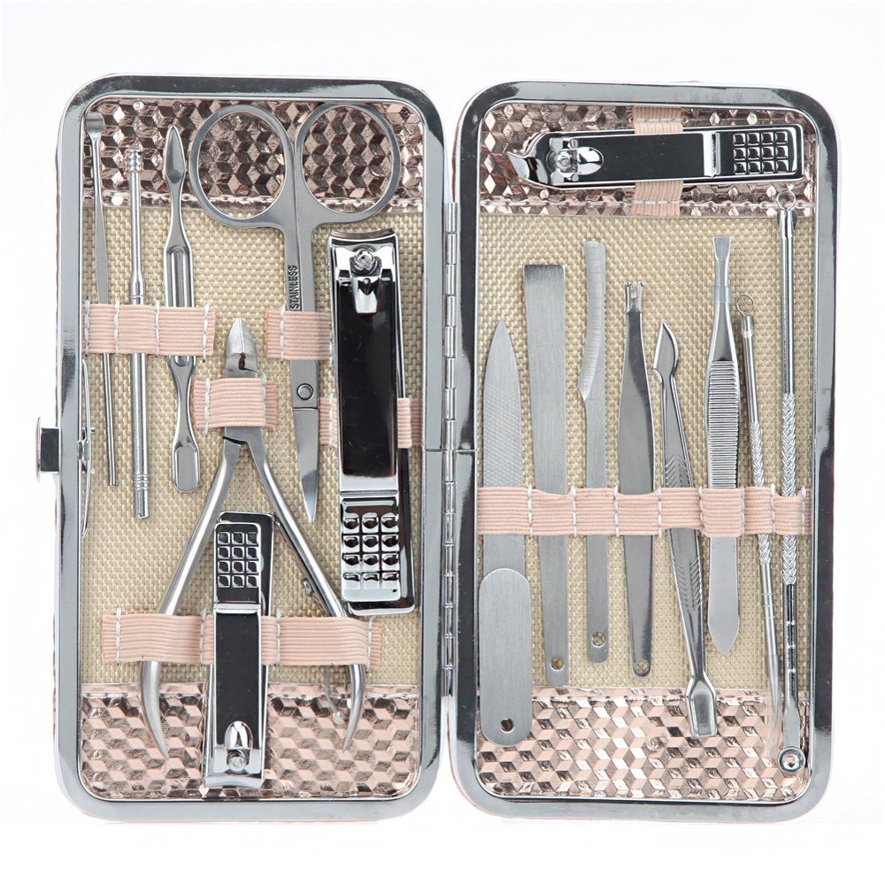 16-Piece Stainless Steel Manicure/Pedicure Kit with Case, Nail Clippers Cleaner Cuticle Grooming Set