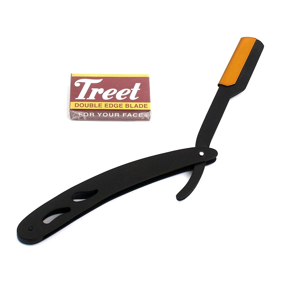 BLACK & GOLD COMBINATION Stainless Steel Barber Straight Edge Razor with 100 Count Blades - Made of Platinum Stainless Steel - With Easy Blades Replacement Mechanism - Precise Canada