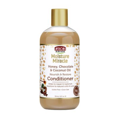 African Pride Moisture Miracle Honey, Chocolate & Coconut Oil Conditioner - Helps Repair & Replenish Moisture to Natural Coils & Curls, Nourishes & Restores, Sulfate Free, Color Safe, 12 oz