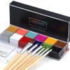 CCbeauty Professional 12 Colors Face Body Paint Kit Oil Non Toxic High Pigment Creamy Painting Palette for Halloween Costume Fancy SFX Cosplay Stage Makeup Set with 6 Wooden Premium Brushes, Deep view 1
