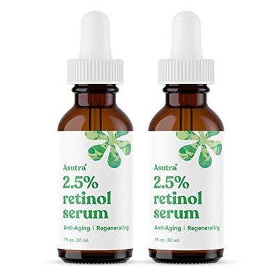 ASUTRA 2.5% Retinol Serum, 1 fl oz (Pack of 2) - Hyaluronic Acid, Vitamin E, Wheat Germ, Aloe, & Jojoba Oil, Plumping Face Serum