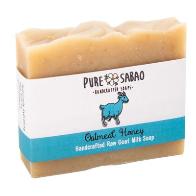 PURE SABAO Oatmeal Honey Goat Milk Soap with Organic Shea Butter for Moisturizing and Soothing Sensitive Skin
