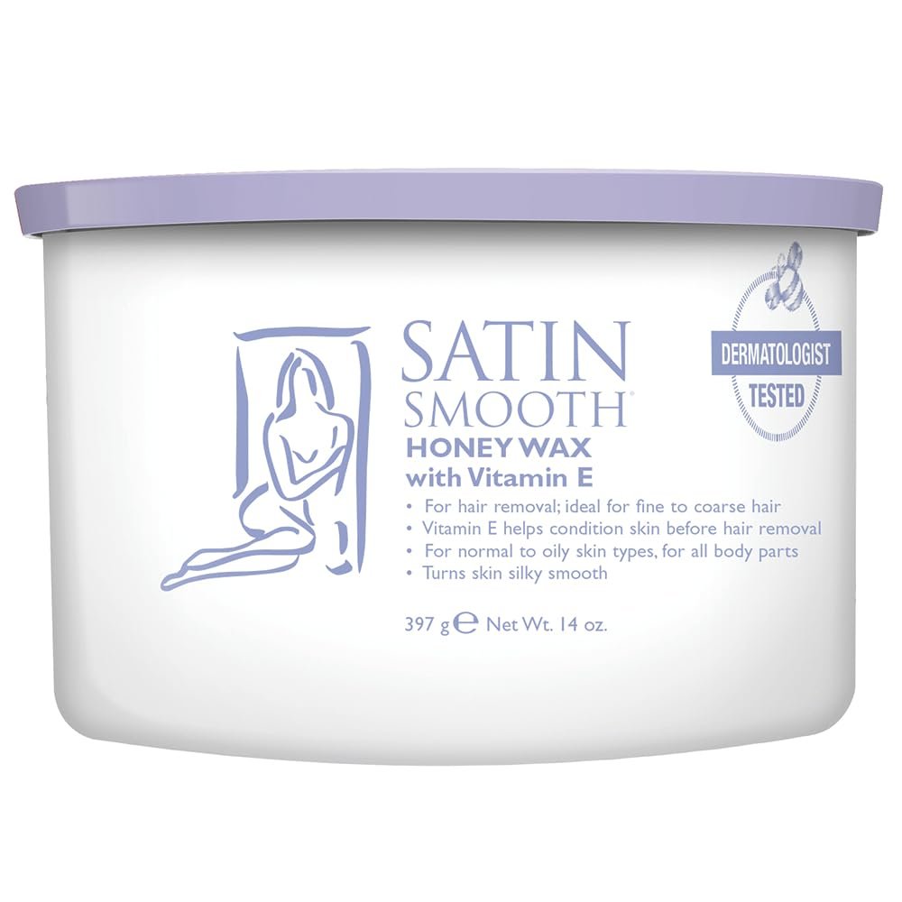 Satin Smooth Honey Wax with Vitamin E, Hair Removal Wax for Sensitive Skin, Full Body Waxing, Ideal for Coarse and Medium Hair, 14oz