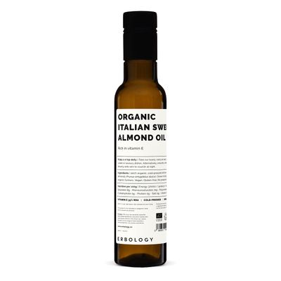 100% Organic Sweet Almond Oil 250ml - Cold-Pressed - Rich in Skin-Nourishing Vitamin E - Straight from Farm in Italy - Non-GMO - No Additives or Preservatives - Recyclable Glass Bottle