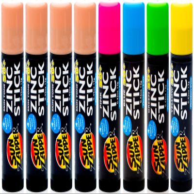 Sun Zapper Zinc Stick Mineral Sunscreen (Light Skin Tone, Pink, Blue, Green, Yellow) SPF 50+ Water Resistant for Face & Body, Adults, Kids, 8-Pack Broad Spectrum Sun Block, Made in Australia