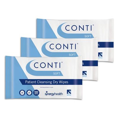 Synergy Health Conti Soft Large Dry Patient Cleansing Wipes (3 Packs of 100)