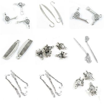 26 Pieces Antique Silver Tone Jewelry Making Charms Sofa Chair Dolphin Bookmark Hair Sticks Phoenix Armchair Haircomb Comb Dryer Broadsword