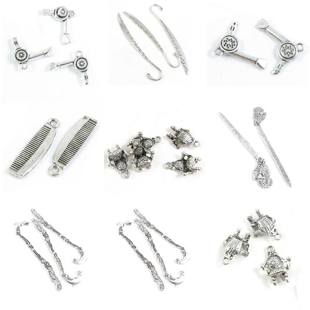 26 Pieces Antique Silver Tone Jewelry Making Charms Sofa Chair Dolphin Bookmark Hair Sticks Phoenix Armchair Haircomb Comb Dryer Broadsword