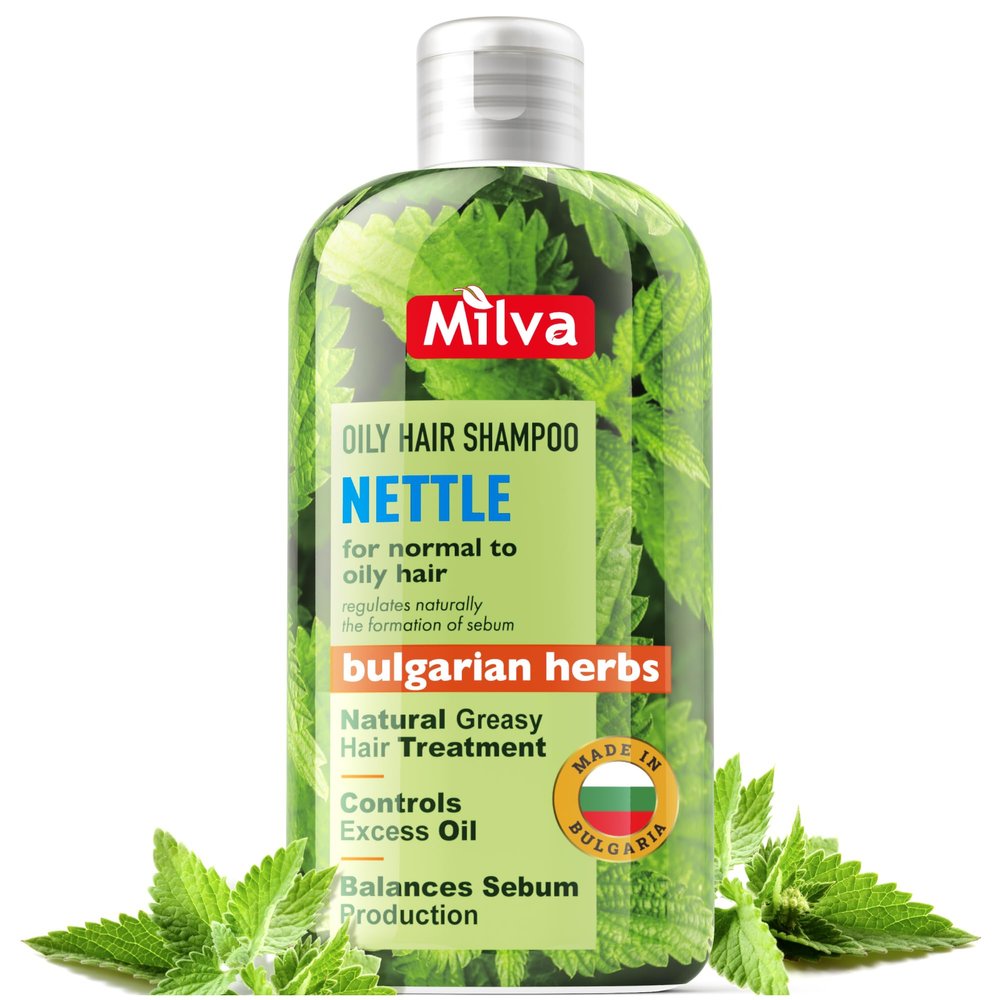 Milva Nettle Shampoo for Oily Hair - 200ml Natural Oily Hair Shampoo for Greasy Roots & Scalp - Clarifying Degrease Treatment - Control Sebum, Oil Reducing, Add Volume & Shine - Made in Bulgaria