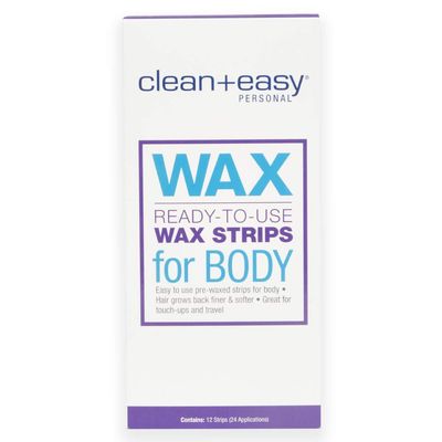 Clean + Easy Pre-Wax Body Wax Strips - Ready-to-Use Hair Removal Wax Strips for Face & Body, Easy At-Home Waxing, 12 Count