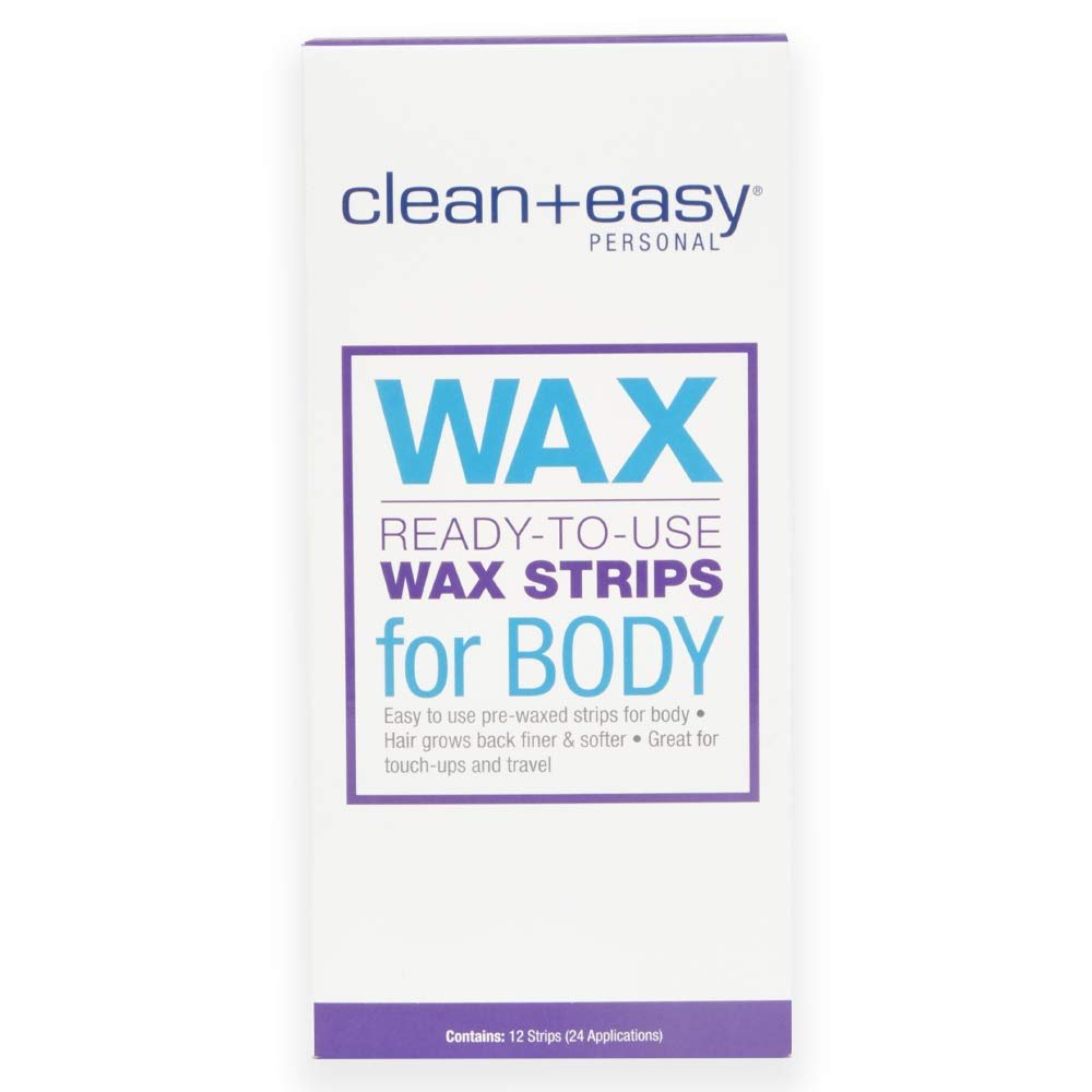 Clean + Easy Pre-Wax Body Wax Strips - Ready-to-Use Hair Removal Wax Strips for Face & Body, Easy At-Home Waxing, 12 Count