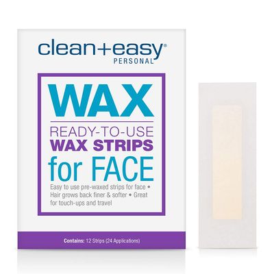 Clean + Easy Pre-Waxed Facial Wax Strips Ready-to-Use Hair Removal Wax Strips for Face, Upper Lip & Brows, 12 Count