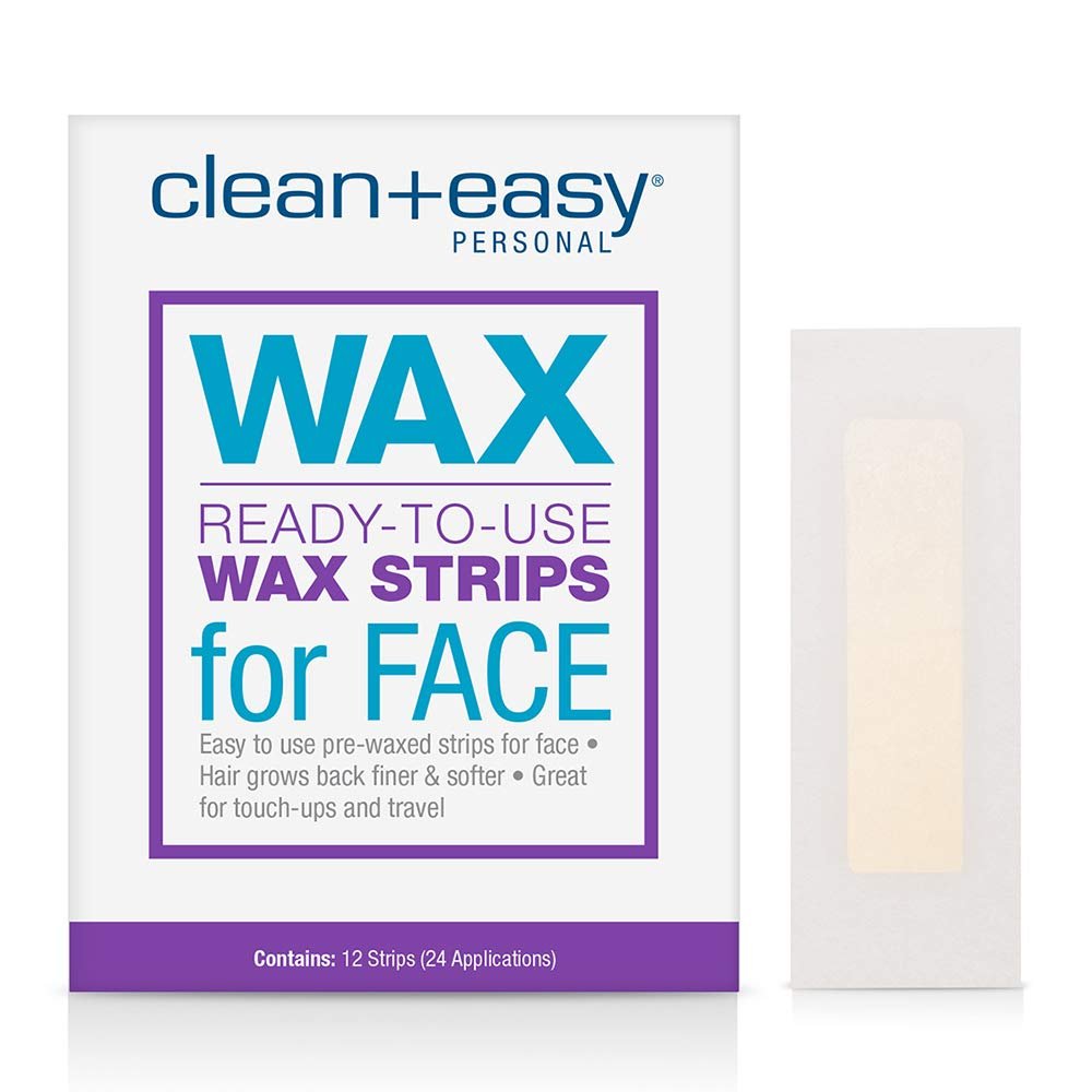 Clean + Easy Pre-Waxed Facial Wax Strips Ready-to-Use Hair Removal Wax Strips for Face, Upper Lip & Brows, 12 Count