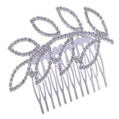 Alilang Women's Silvery Tone Clear Shiny Crystal Rhinestones Hollow Leaf Hair Comb
