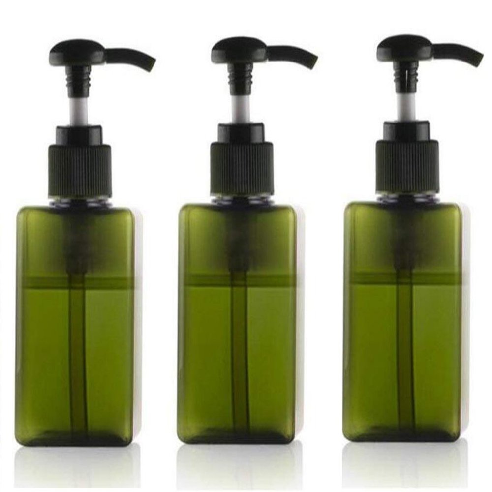 100ml/3.4oz Empty Plastic Pump Bottles Jars Refillable Toiletries Liquid Containers Bathroom Accessories (3 Pack) for Makeup Cosmetic Liquid Bath Shower Shampoo Hair-Conditioner (Green)