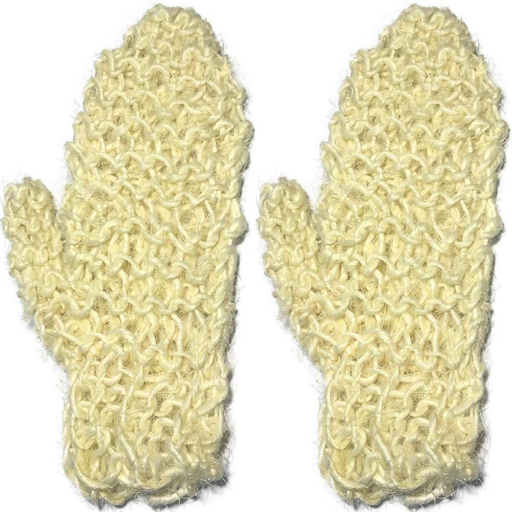 2 Pack 100% Natural Exfoliating Sisal Fiber Loofah Glove Mitt Mitten - Bath Sponge Scrubber Remove Dead Skin - Great for Skin Care in The Bath - Spa or Shower for Human or Pets