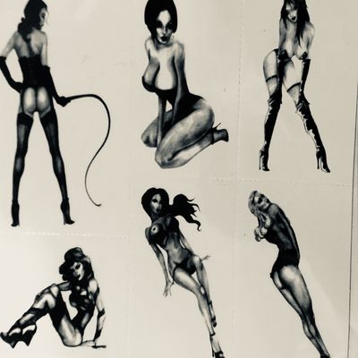 3 inches most except whip pinup 4 1/2 Black Henna style retro Pinup Girls 6 on sheets sexy tramp stamps long lasting