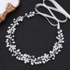 Ammei Headpiece Silver Bridal Headbands With Pearls Hair Vines Wedding Headpieces For Bride Bridesmaids Prom Hair Accessories With Ivory Ribbons view 2