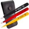 3 Swords Germany  brand quality professional stainless steel precision tweezer set GERMANY, slanted, straight, pointed eyebrows hair, synthetic leather case, manicure pedicure by 3 Swords (005342) view 1