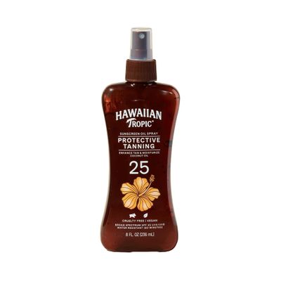 Hawaiian Tropic Protective Tanning Oil Spray Sunscreen SPF 25, 8Fl Oz, Tanning Sunscreen, Tanning Oil with SPF, Moisturizing Body Oil, Hawaiian Tropic Oil, Oxybenzone Free Outdoor Tanning Oil, 8Fl Oz