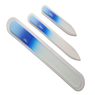 3 Piece Crystal Glass Czech Made Manicure/Pedicure Nail File Set - Large,Medium and Small (White Blue)