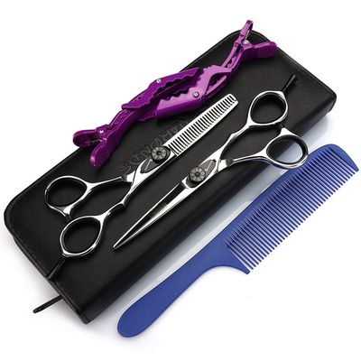 5.5 inch Professional Barber Hairdressing Scissors Set Salon Hair Cutting Thinning Scissors Comb Cutter Shears Stainless Steel Silver