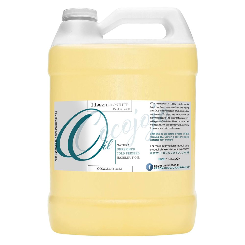 Hazelnut Oil 128 oz Pure Natural Cold Pressed Unrefined Extra Virgin Hazel Nut Oil 1 Gallon - for Hair Skin Body Nail and Beard - Moisturizing, Soothing, Hydrating, & Nourishing