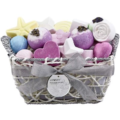 Christmas Bath Bombs Gift Set for Women, 17 Large Bath Fizzies in Assorted Colors, Shapes & Scents,Bath and Body Spa Set with Shea & Coco ButterUltra Rich Spa Set in Handmade Weaved Basket