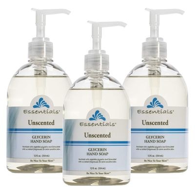 Essentials Glycerin Liquid Hand Soap, Unscented, 12-Fluid Ounce, Pack of 3