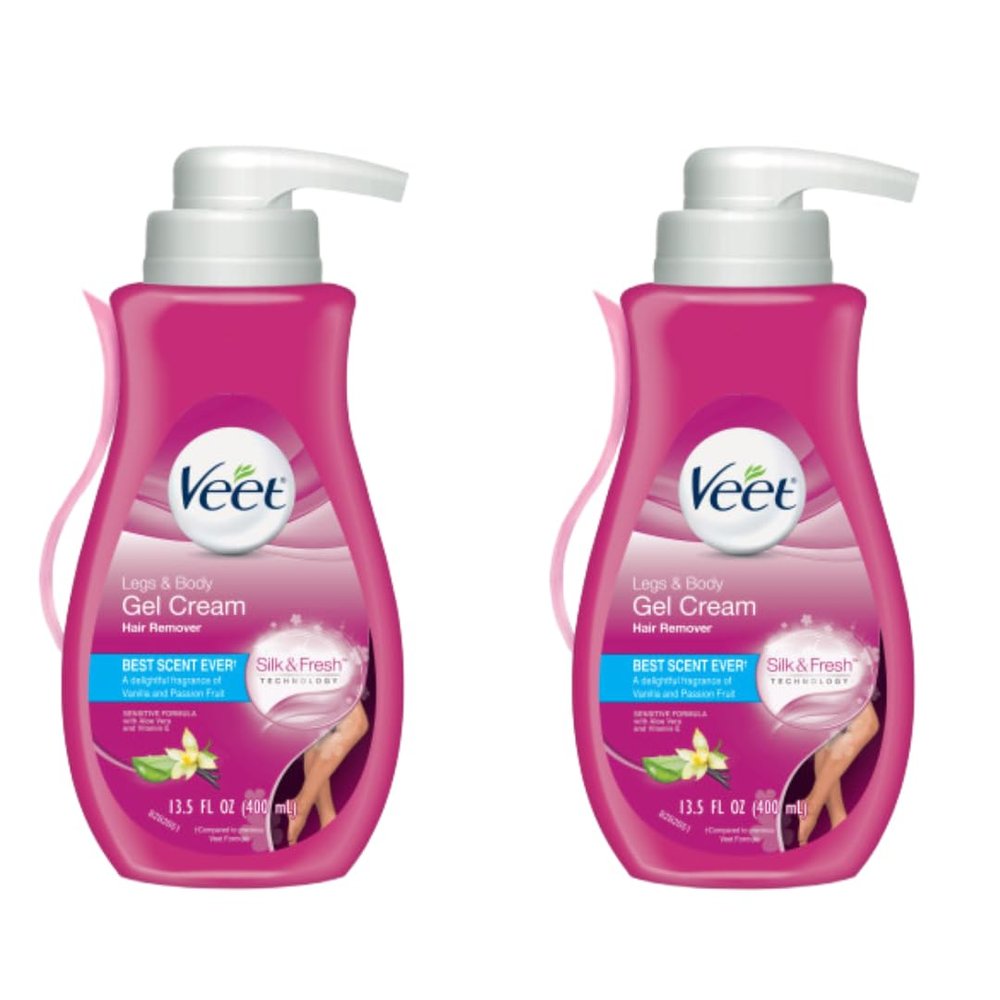 Hair Removal Cream VEET Silk and Fresh Technology Legs & Body Gel Cream Hair Remover, Sensitive Formula with Aloe Vera and Vitamin E, Pump Bottle, 13.5 Fl Oz (Pack of 2)