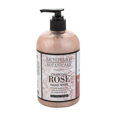 Archipelago Botanicals Charcoal Rose Liquid Hand Soap, Moisturizing Daily Hand Wash with Soap Pump, Kitchen or Bathroom Hand Soap, 17.0 Fl. Oz.