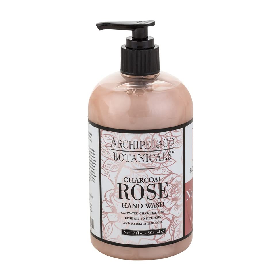 Archipelago Botanicals Charcoal Rose Liquid Hand Soap, Moisturizing Daily Hand Wash with Soap Pump, Kitchen or Bathroom Hand Soap, 17.0 Fl. Oz.
