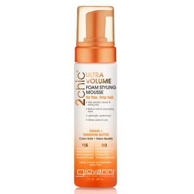 GIOVANNI 2Chic Ultra Volume Mousse for Fine & Thin Hair - Volumizing Hair Foam for Women & Men, Foaming Texture for Defining & Enhancing - Papaya & Tangerine, 7 fl oz (Pack of 1)