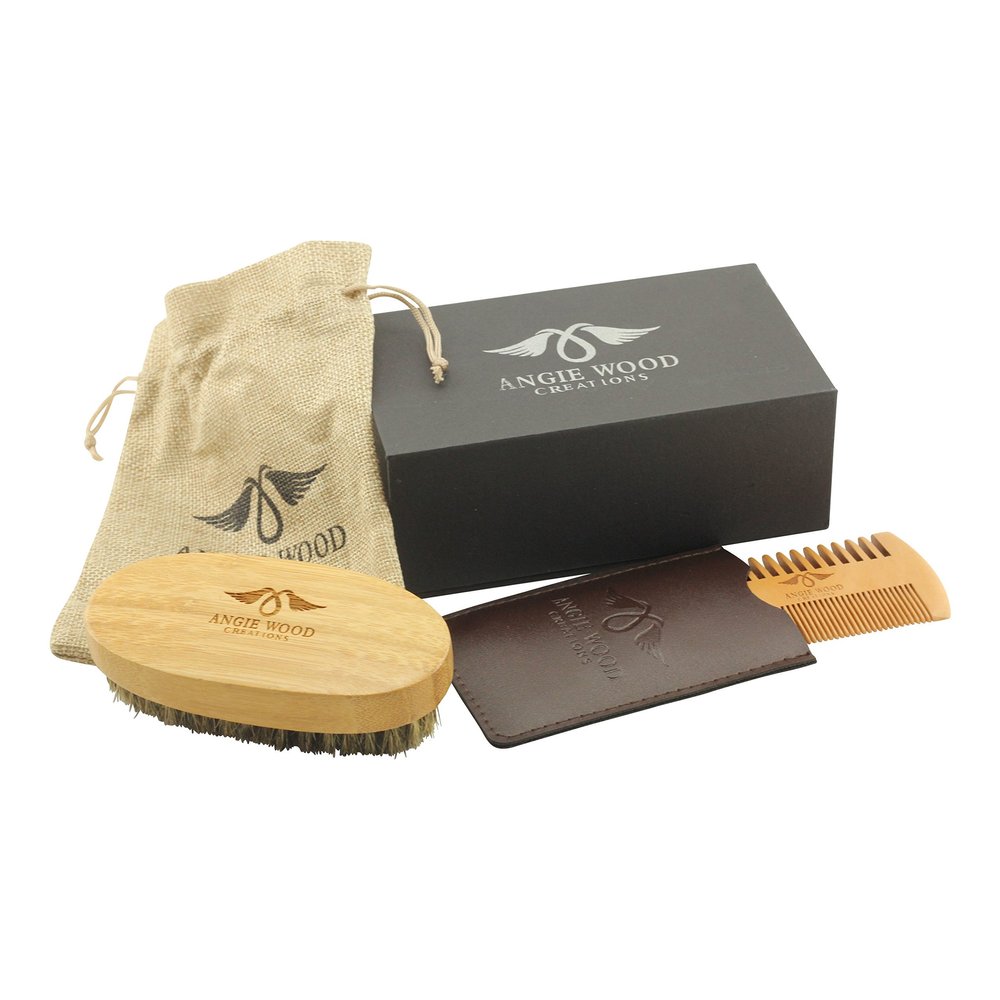 Angie Wood Creations Wooden Beard Comb and Brush Gift Set