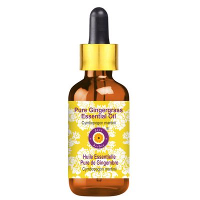 Deve Herbes Pure Ginger Grass Essential Oil (Cymbopogon martinii) with Glass Dropper Steam Distilled 10ml (0.33 oz)