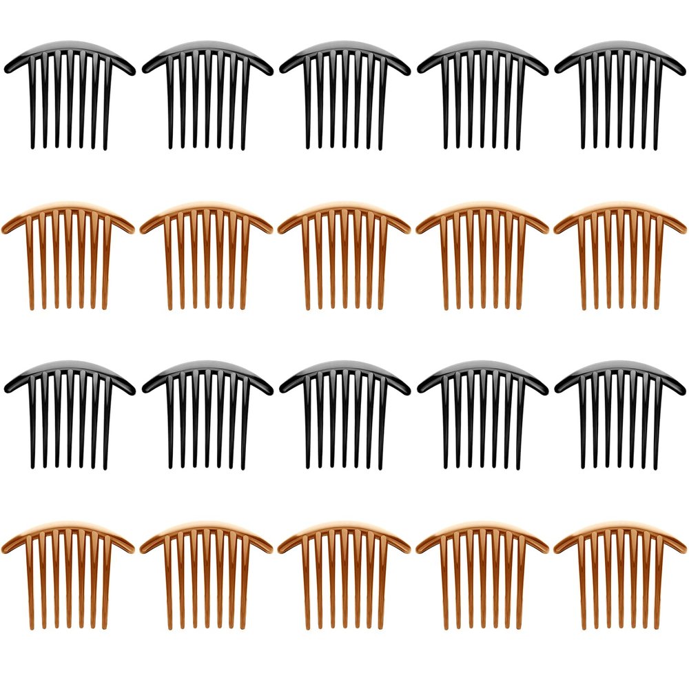 20 Pieces 7 Tooth French Style Twist Comb Plastic Hair Side Combs Hair Accessory for Women (Black and Brown)